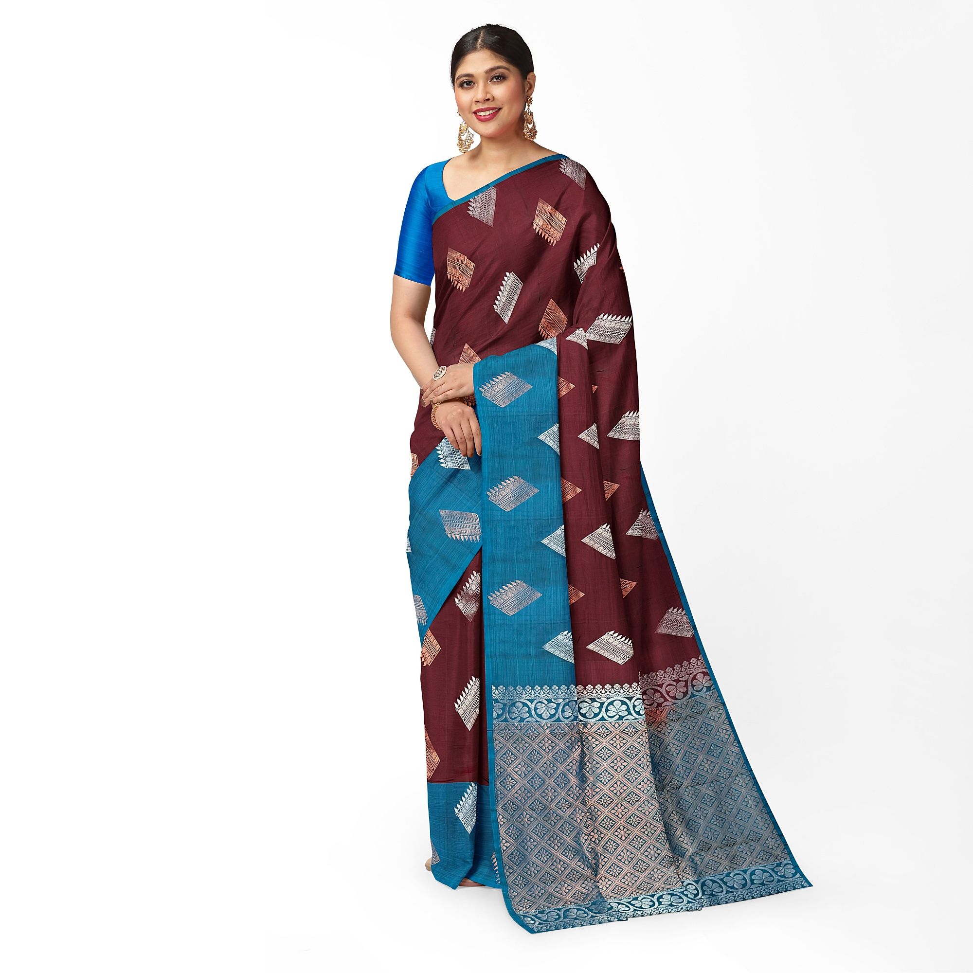 Dark Wine Color Fancy Butta Kanjivaram Pure Silk Saree