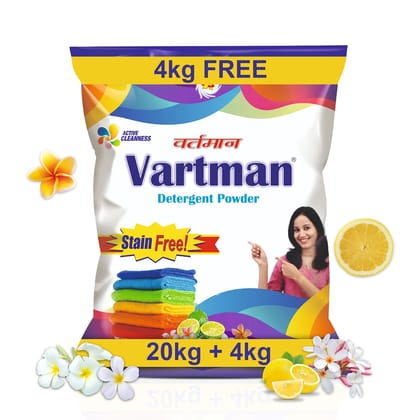 Vartman Double Power Lemon Top Load Washing Powder 20KG (4KG Free) Detergent Powder 24 kg (Lemon)