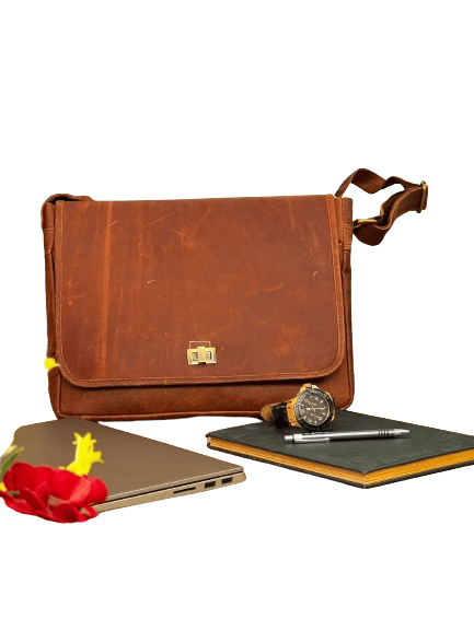 Messenger Leather Bag Men's Colour Cognac | Italian Leather Goods Men's Bag Set 1 | 15.6 Inches