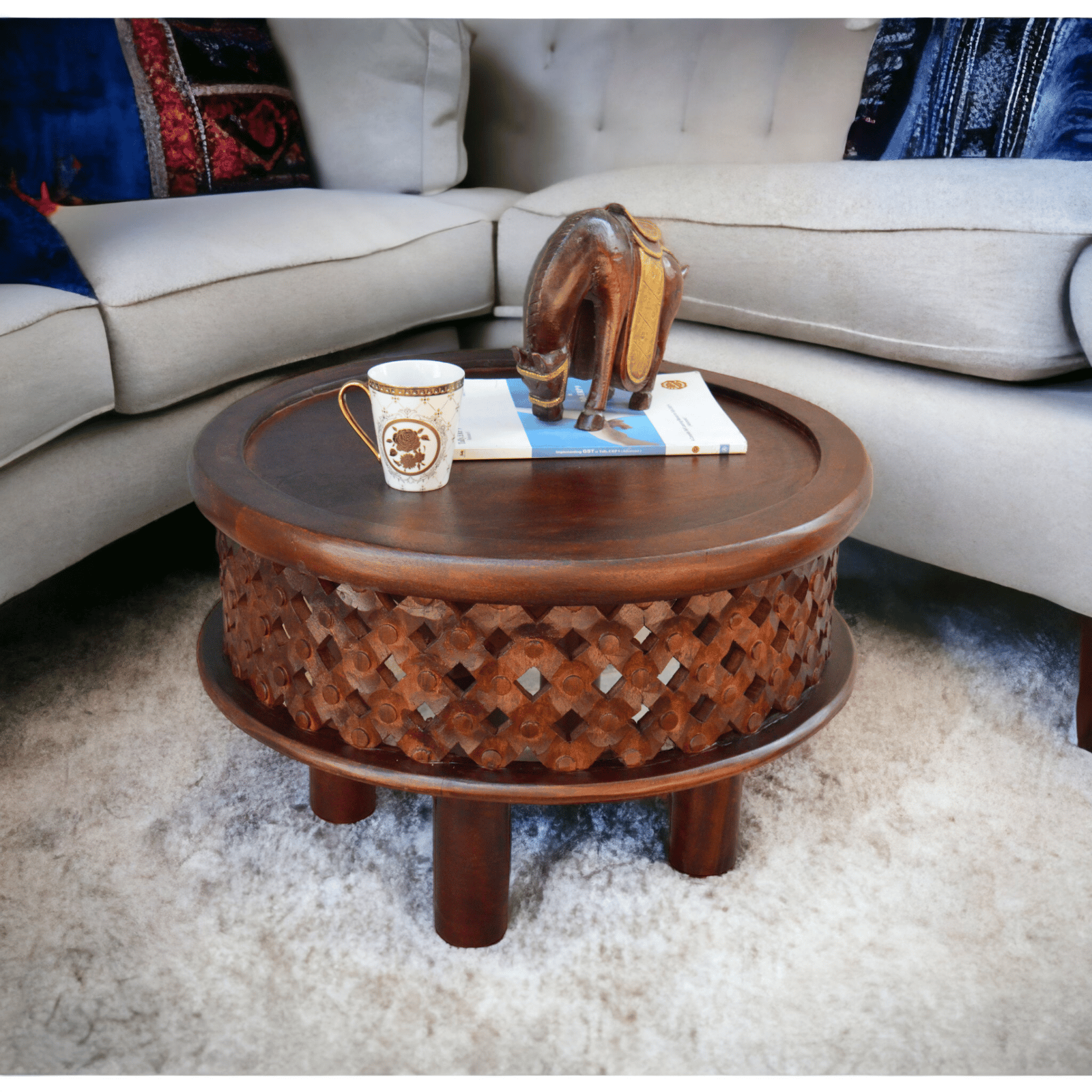 Round Coffee Table for Living Room Bedroom -Solid Wood Tea Table for Living Room with Stylish Wooden Legs Round Center Table for Living Room set 1