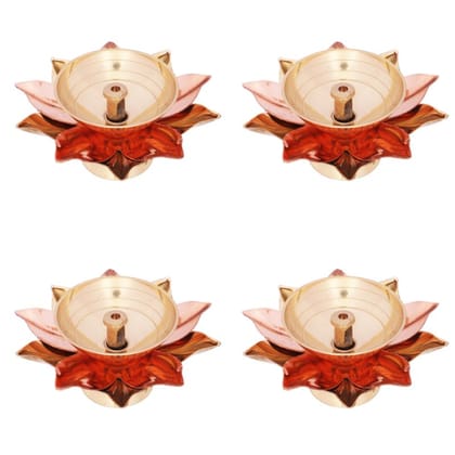 Brass Lotus Diya small | brass diyas for puja | Home Temple Decoration Oil Lamp Gift Items (Brass & Copper) (Size 3" x 3" x 1.5") (Pack of 4 diyas)