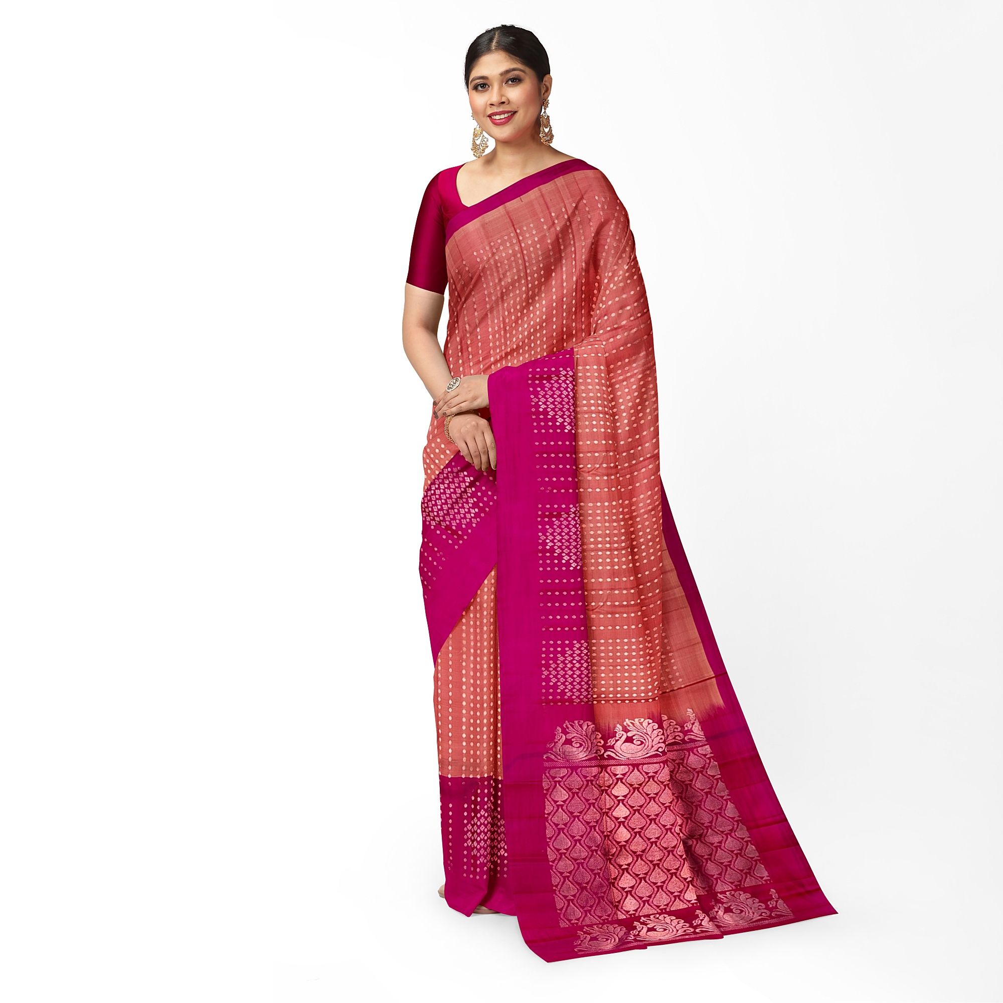 Dark Peach Color Soft Pure Kanjivaram Silk Saree