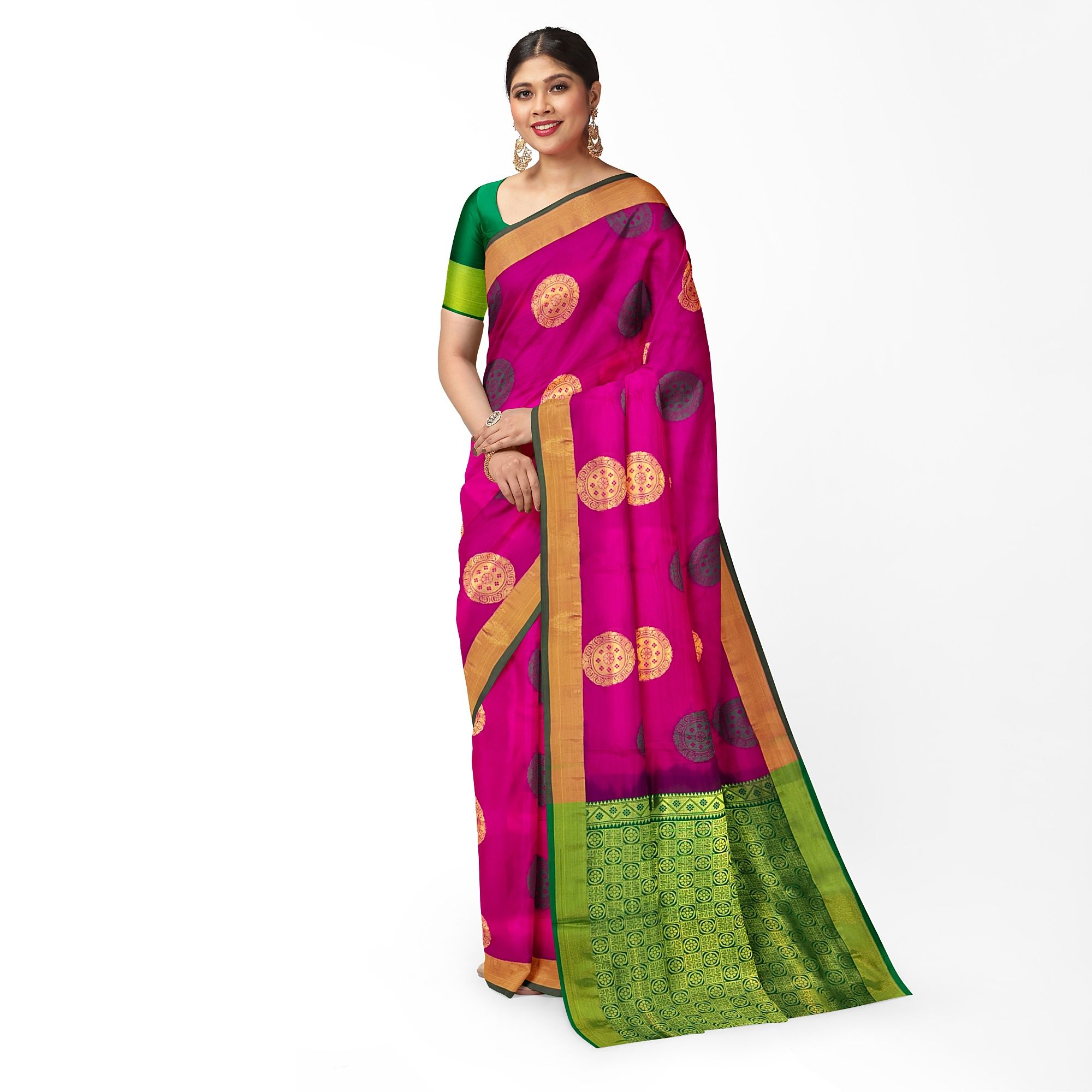Magenta Color Fancy Butta Mixed Soft Silk Saree with Unstitched Blouse