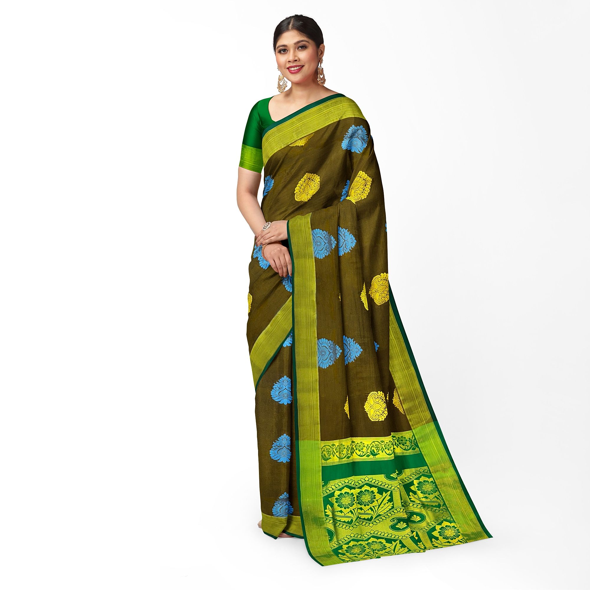 Light Brown Color Fancy Butta Fancy Butta Mixed Soft Silk Saree with Unstitched Blouse