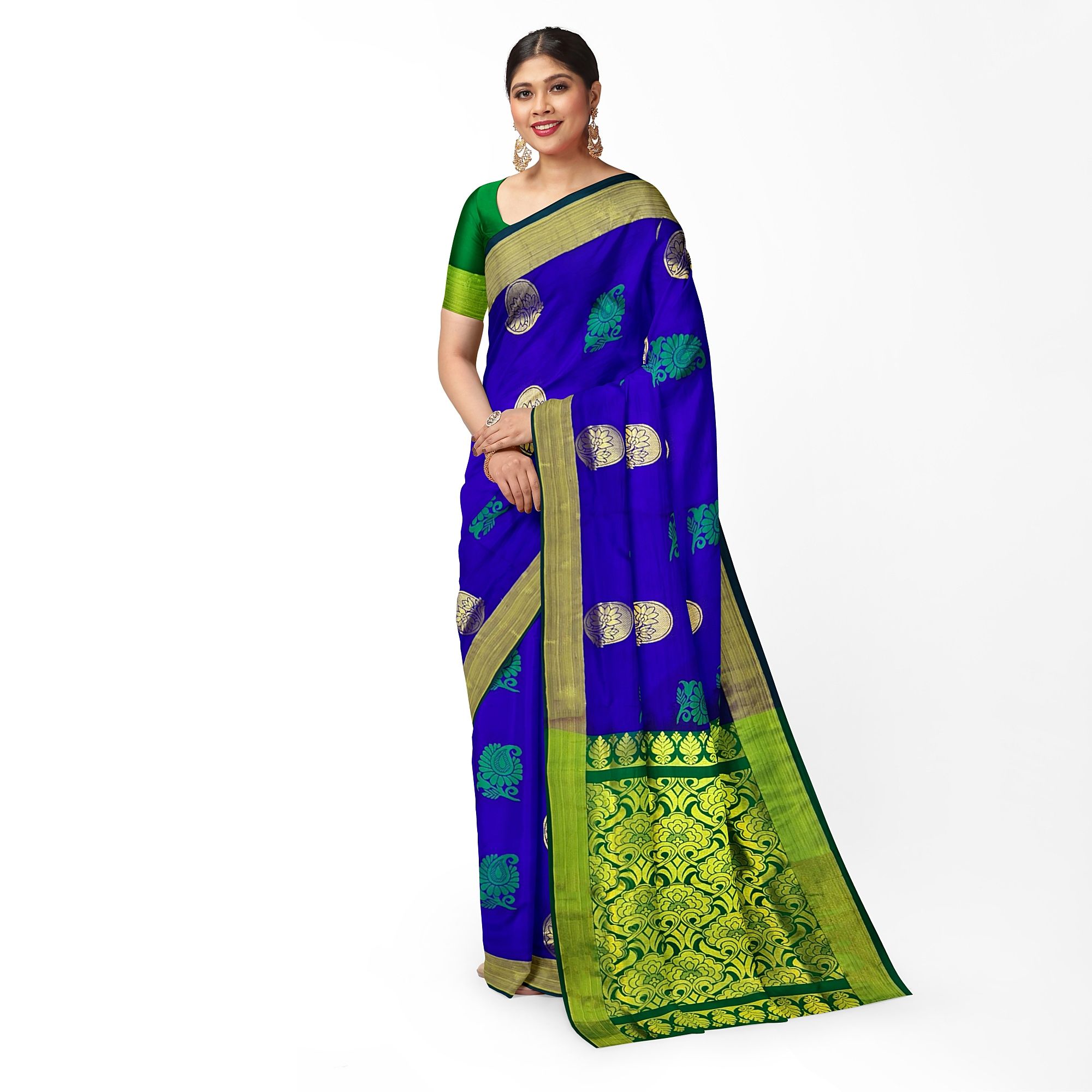 Blue Color Fancy Butta Mixed Soft Silk Saree with Unstitched Blouse