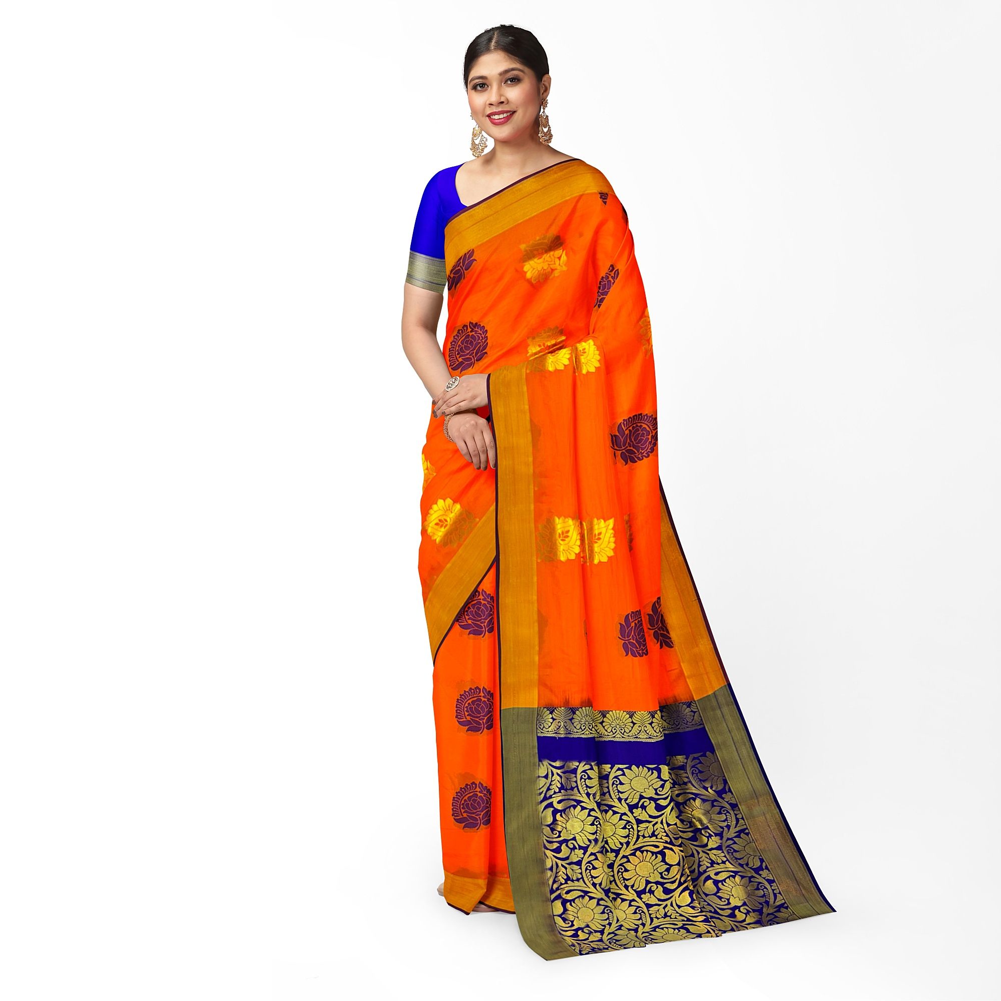 Dark Orange Color Mixed Soft Silk Saree with Unstitched Blouse
