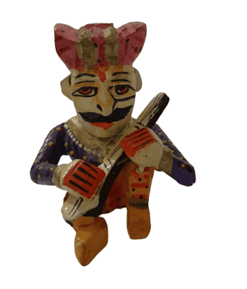 Wooden Sitting Musician Figurine  Hand-Painted Colorful Wooden Rajasthani Babla Musician Dolls Multicolored