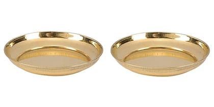 BulkySanta Brass Pooja Thali | Pital ki thali | Brass Pooja Plate Small (Size - 4") (Set of 2 Plates)