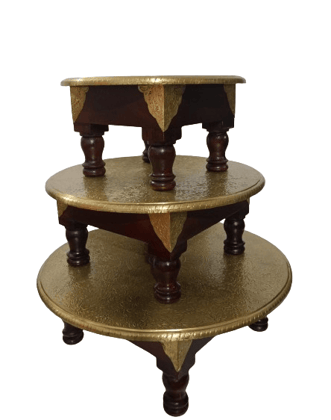 Wood Circle Decorative Brass Chowki Brass Work Pooja Bajot Stool Home Decor  Goldcolor