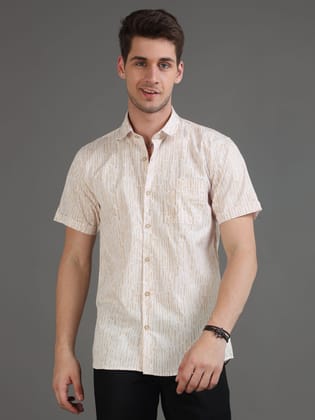 Dash Brown Stripe Print Half Sleeves Shirt Dash Brown Stripe Print Half Sleeves Shirt