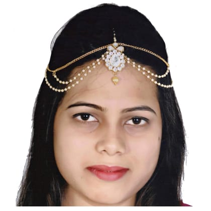 Lucky Jewellery Casual Bridal Dulhan Kundan White Color Stone Moti Maang Tikka Pearl Matha Patti for Girls & Women