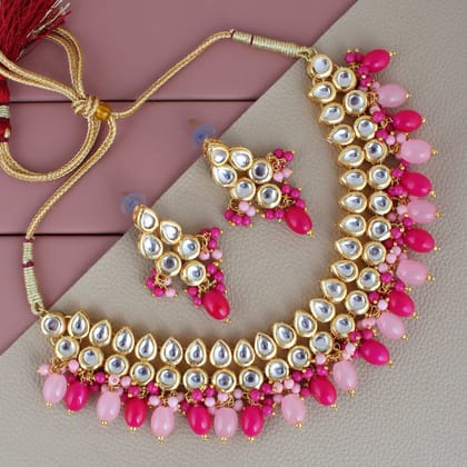LUCKY JEWELLERY Back Meenakari 18k Gold Plated Multi Color Earring Combo Uncut Big Faux Kundan Choker Necklace set (974-J5SK-1782-PKR) LUCKY JEWELLERY Back Meenakari 18k Gold Plated Multi Color Earring Combo Uncut Big Faux Kundan Choker Necklace set (974-J5SK-1782-PKR)