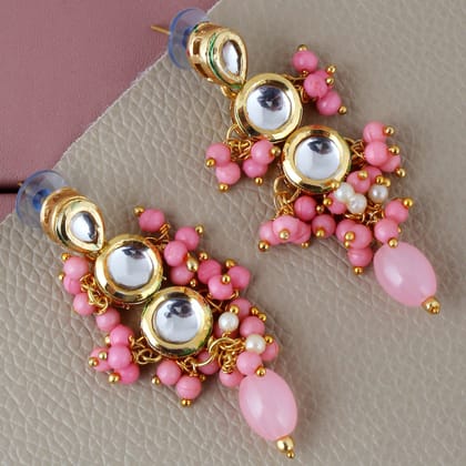 Lucky Jewellery Traditional Back Meenkari Gold Plated uncut kundan Pink Earrings (193-J5EK-1810-PK)