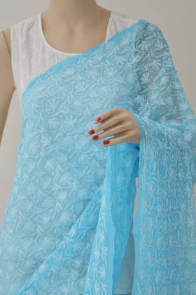 Kalabattu Sky Blue Allover Hand Embroidered Lucknowi Chikankari Dupatta Kalabattu Sky Blue Allover Hand Embroidered Lucknowi Chikankari Dupatta