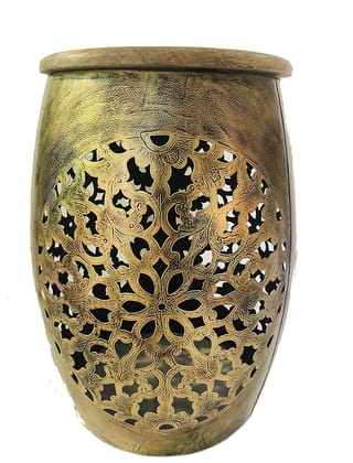 Creative Handicraft45 Handicrafts Iron Metal T-Light Beautiful Stool Home décor/Floor Decor/Table Decor/Decoration ( Wood,Gold )