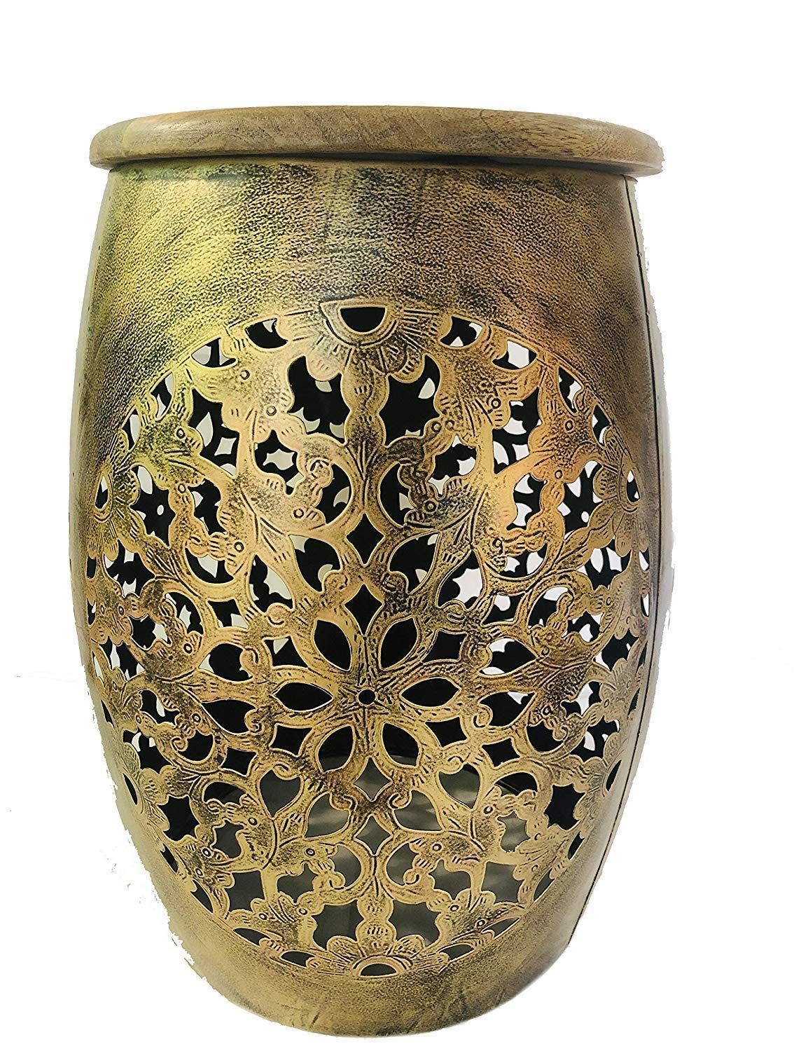 Creative Handicraft45 Handicrafts Iron Metal T-Light Beautiful Stool Home décor/Floor Decor/Table Decor/Decoration ( Wood,Gold )