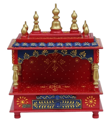 Creative Handicraft 45 Home Temple, Wooden Temple, Pooja Mandir for Home (15x8x18 inches - Red Blue Multicolor)