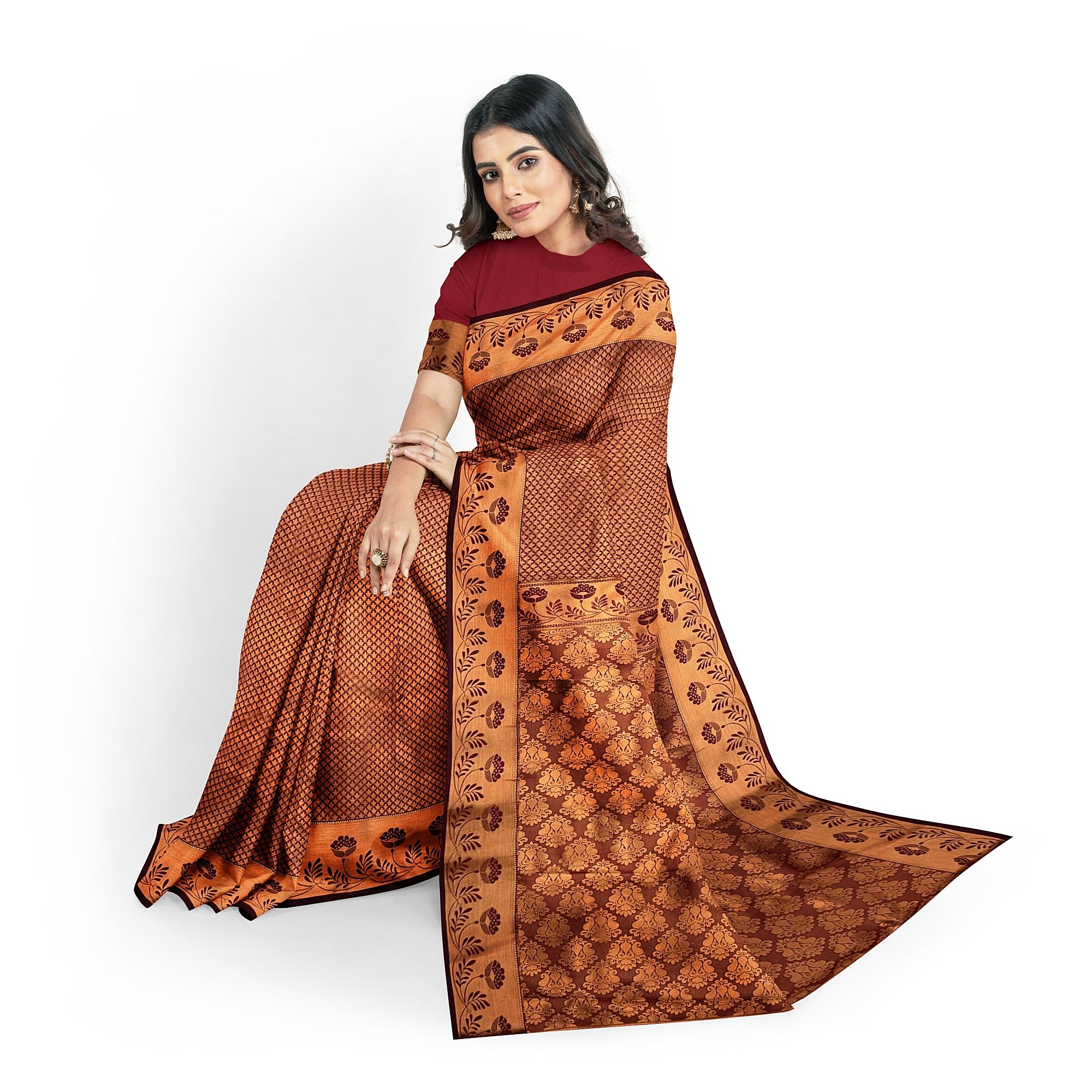 Light Brown Color Double Shaded Zari Woven Saree with Unstitched Blouse
