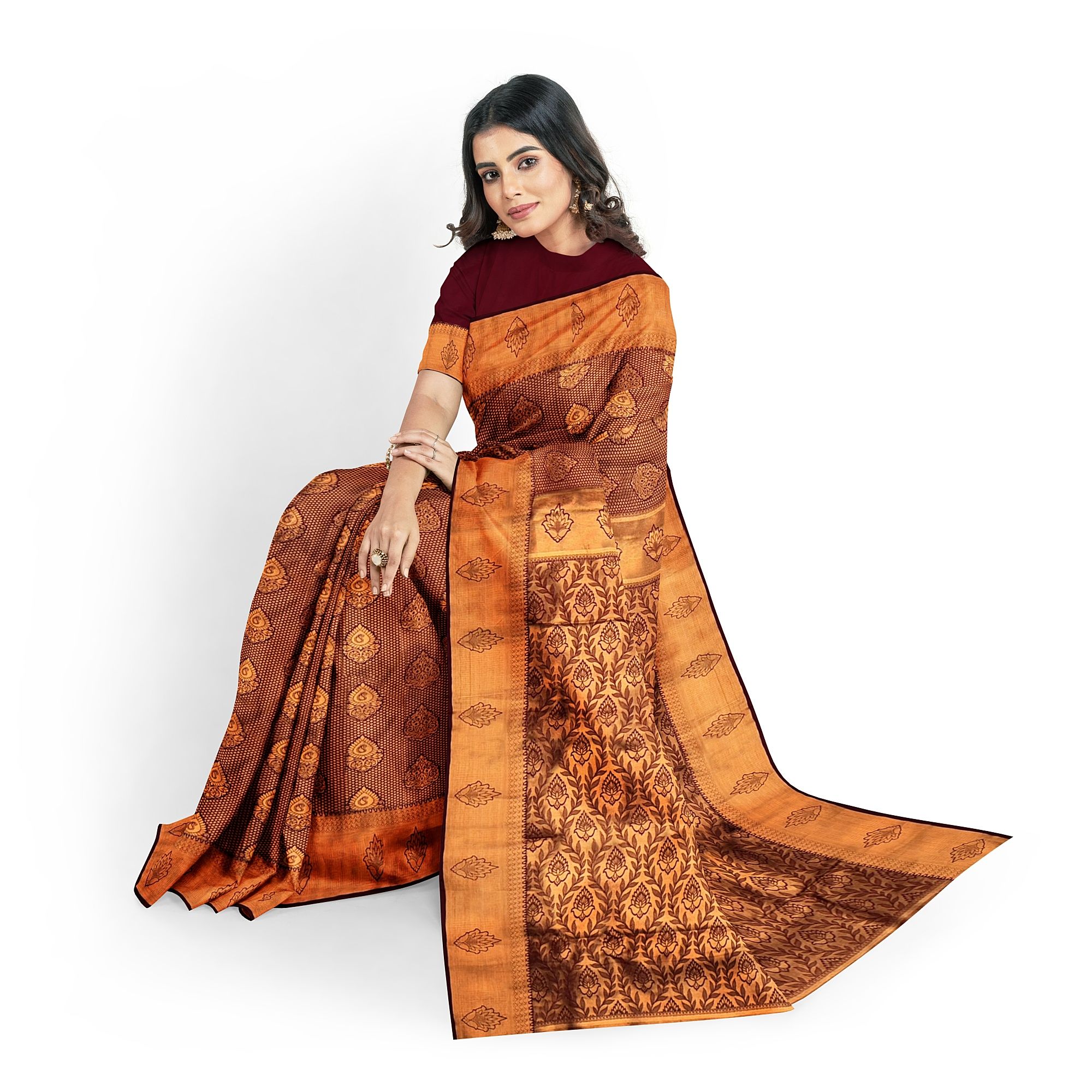 Maroon Color Mango Design Double Shaded Zari Woven Saree with Unstitched Blouse