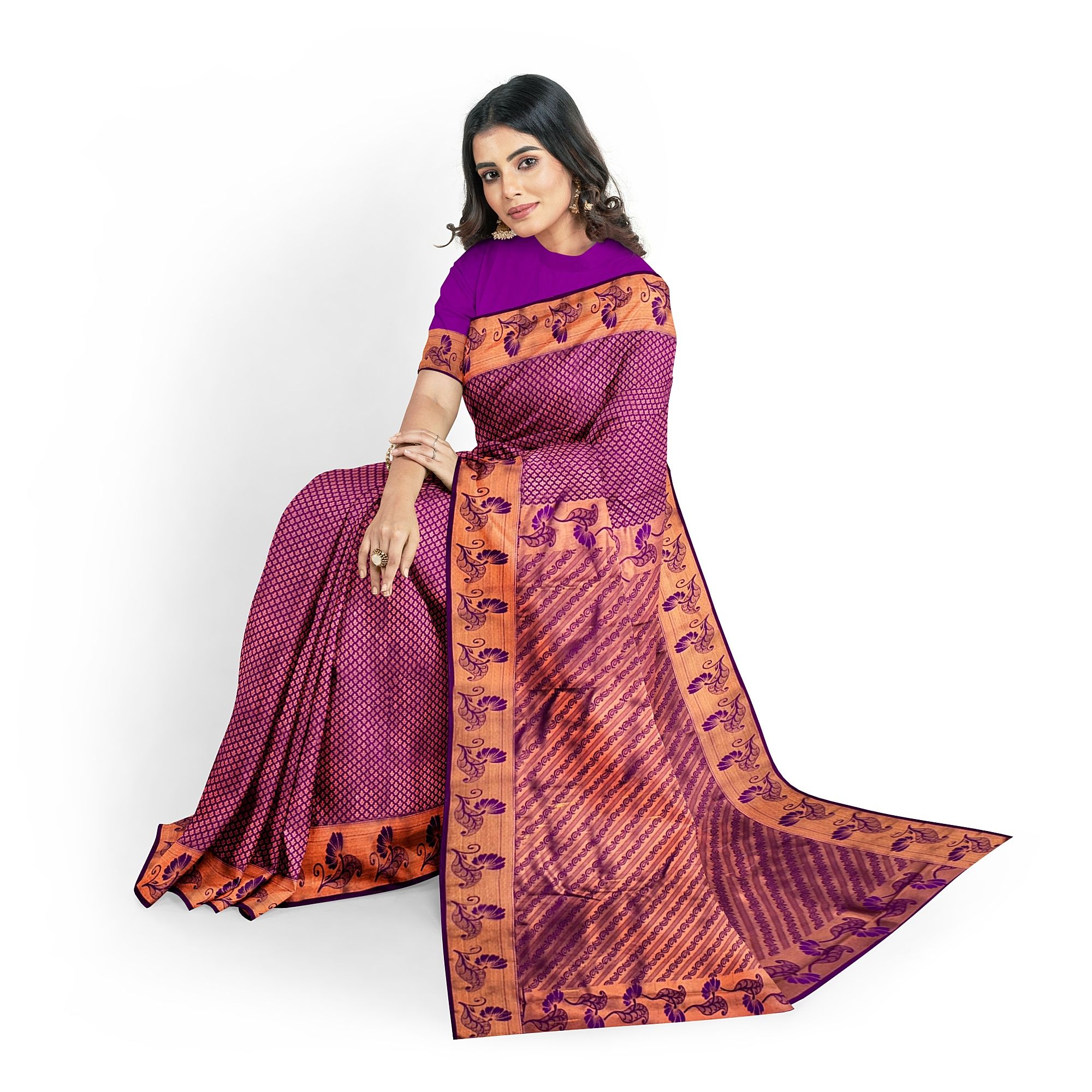 Purple Color Double Shaded Zari Woven Saree with Unstitched Blouse