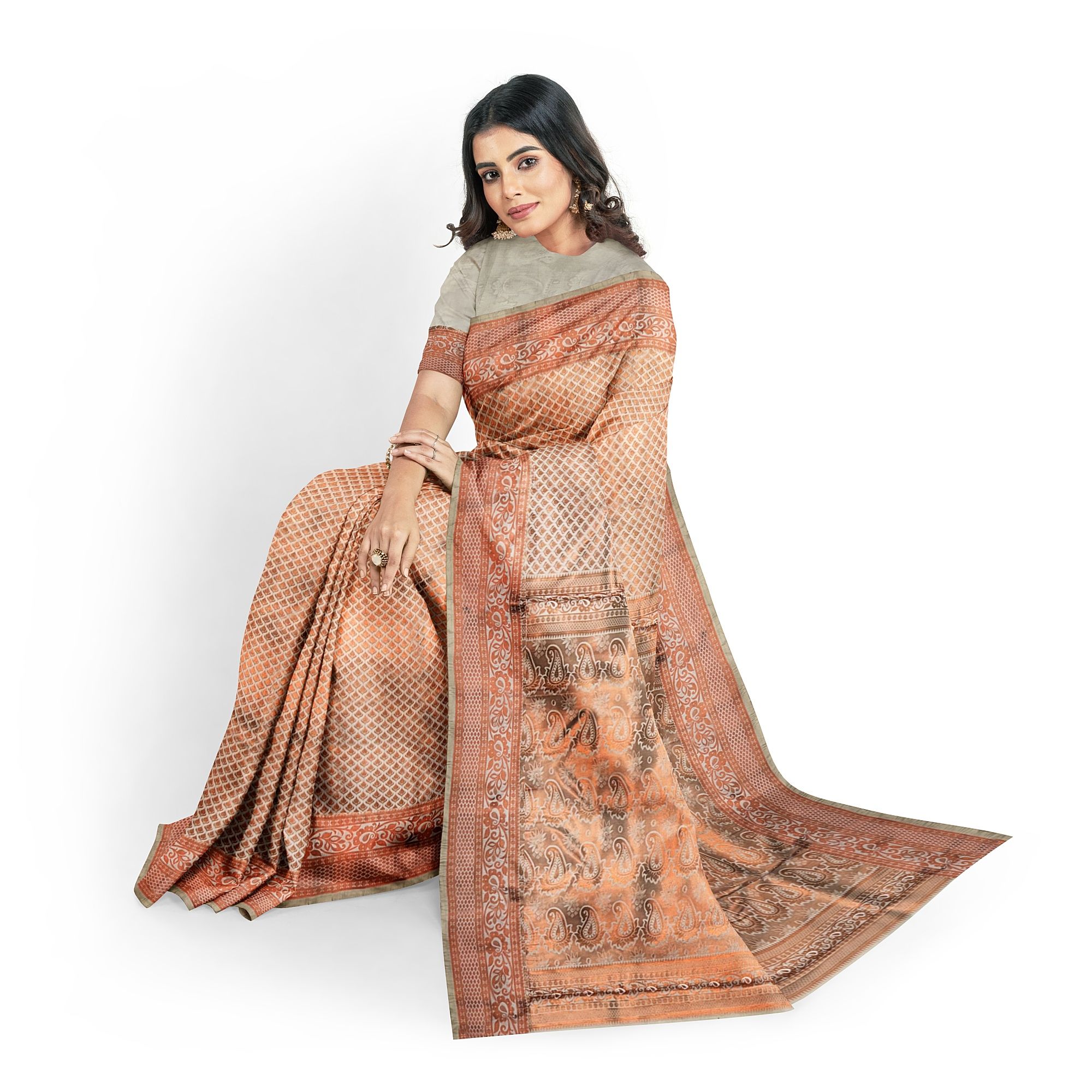 Half-white Color Double Shaded Zari Woven Saree with Unstitched Blouse