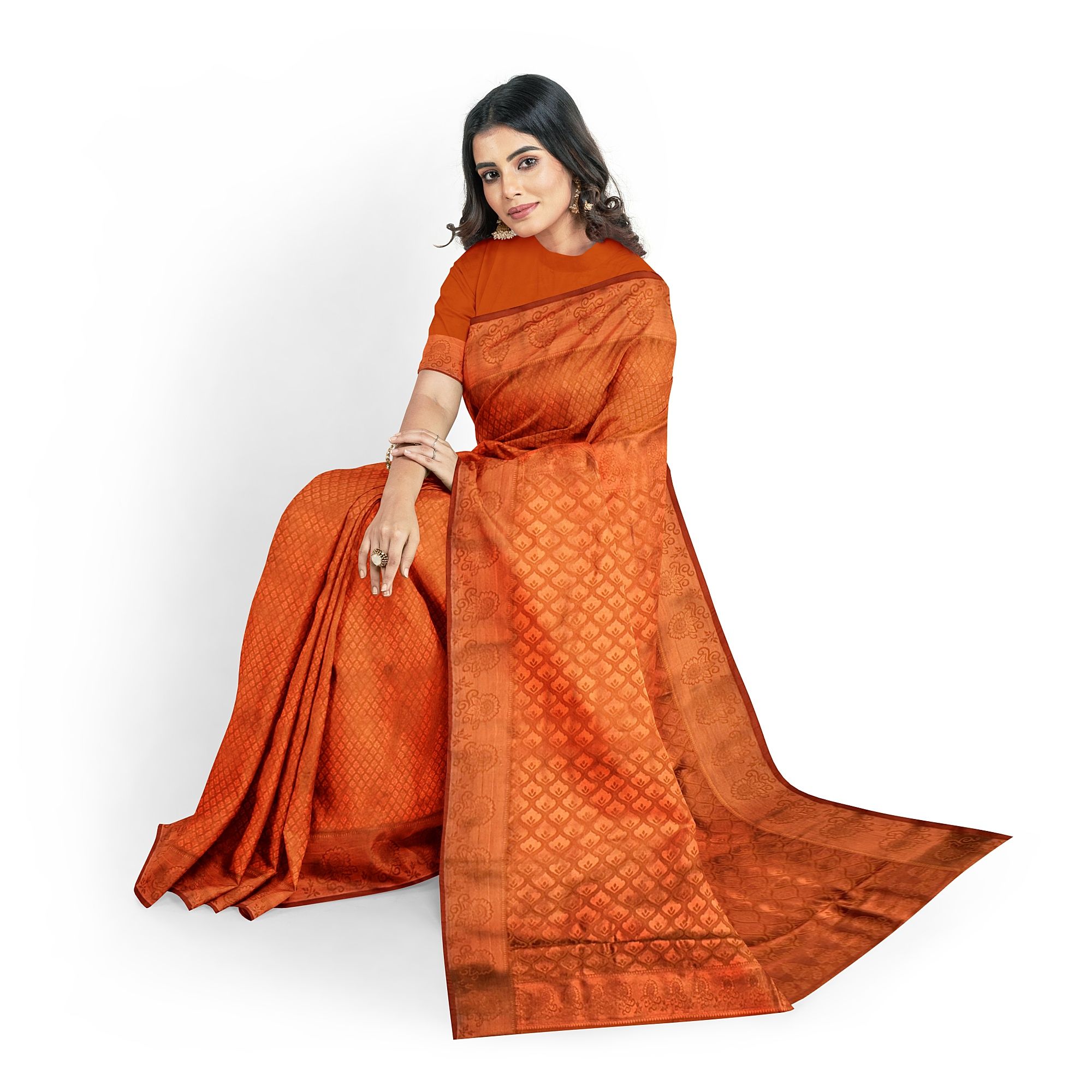Rust Color Double Shaded Zari Woven Saree with Unstitched Blouse