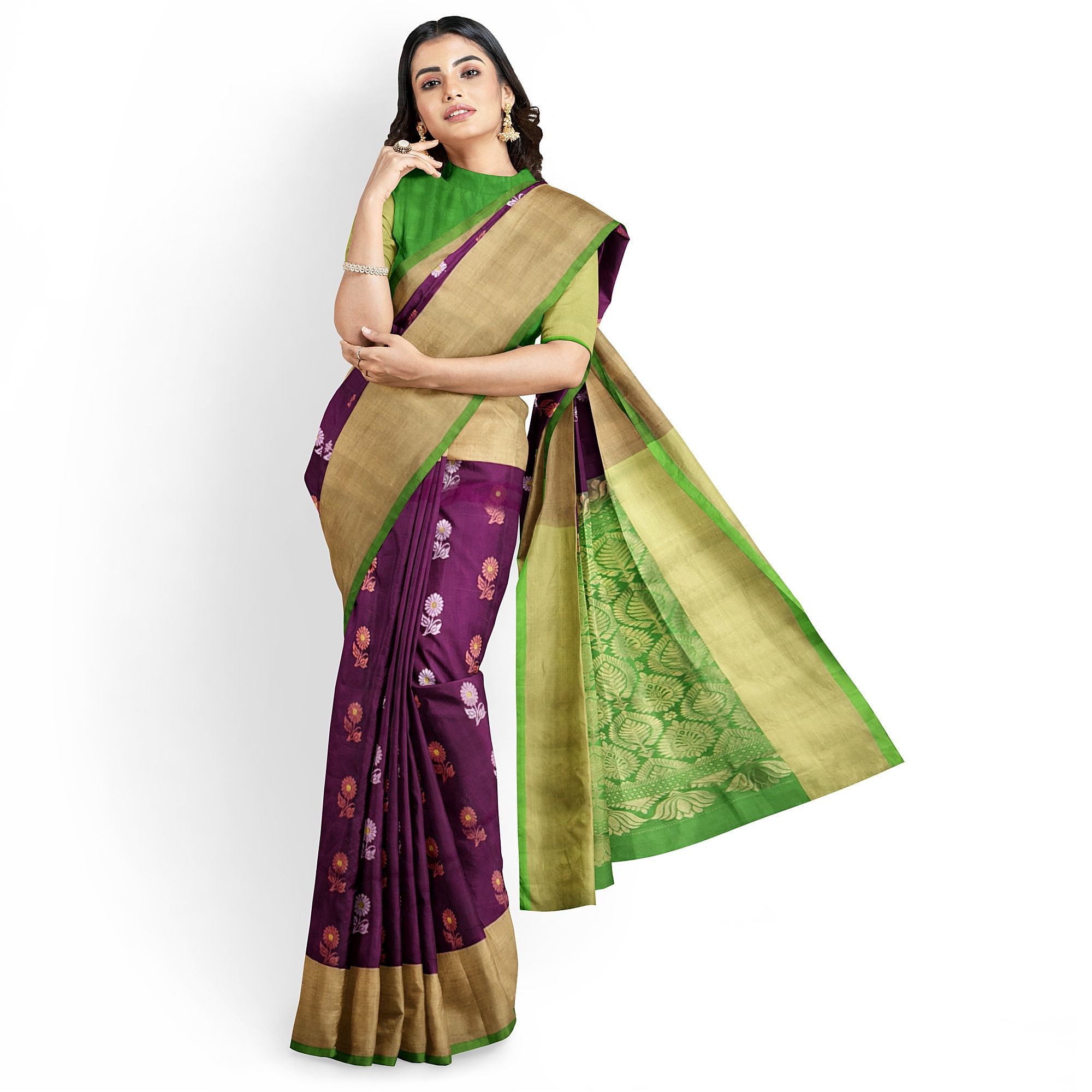 Purple Color Floral Butta Kanjivaram Pure Silk Saree
