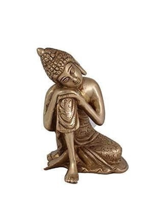 Arihant Craft� Ethnic Decor Lord Buddha Idol Hand Craft Showpiece � 14.5 cm (Brass, Gold)