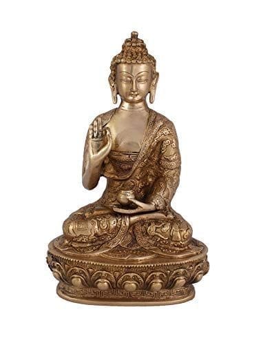 Arihant Craft� Ethnic Decor Lord Buddha Idol Hand Work Showpiece � 26.5 cm (Brass, Gold)