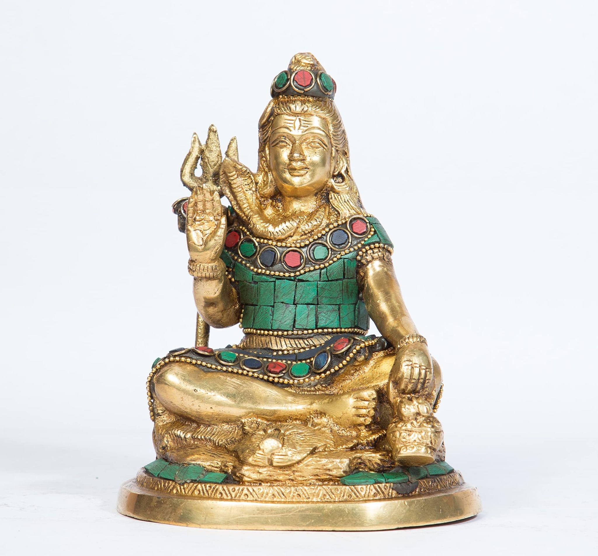 Arihant Craft� Hindu God Shiva Idol Lord Shiva Statue Mahadev Sculpture Turquoise Gem Stone Hand Work Showpiece � 15.5 cm (Brass, Multicolour)