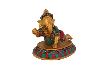 Arihant Craft� Hindu God Bal Ganesha Idol Turquoise Gem Stone Hand Work Showpiece � 14 cm (Brass, Multicolour)