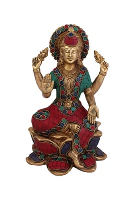 Arihant Craft� Hindu Goddess Lakshmi Idol Sculpture Turquoise Gem Stone Hand Work Showpiece � 25.5 cm (Brass, Multicolour) Arihant Craft� Hindu Goddess Lakshmi Idol Sculpture Turquoise Gem Stone Hand Work Showpiece � 25.5 cm (Brass, Multicolour)