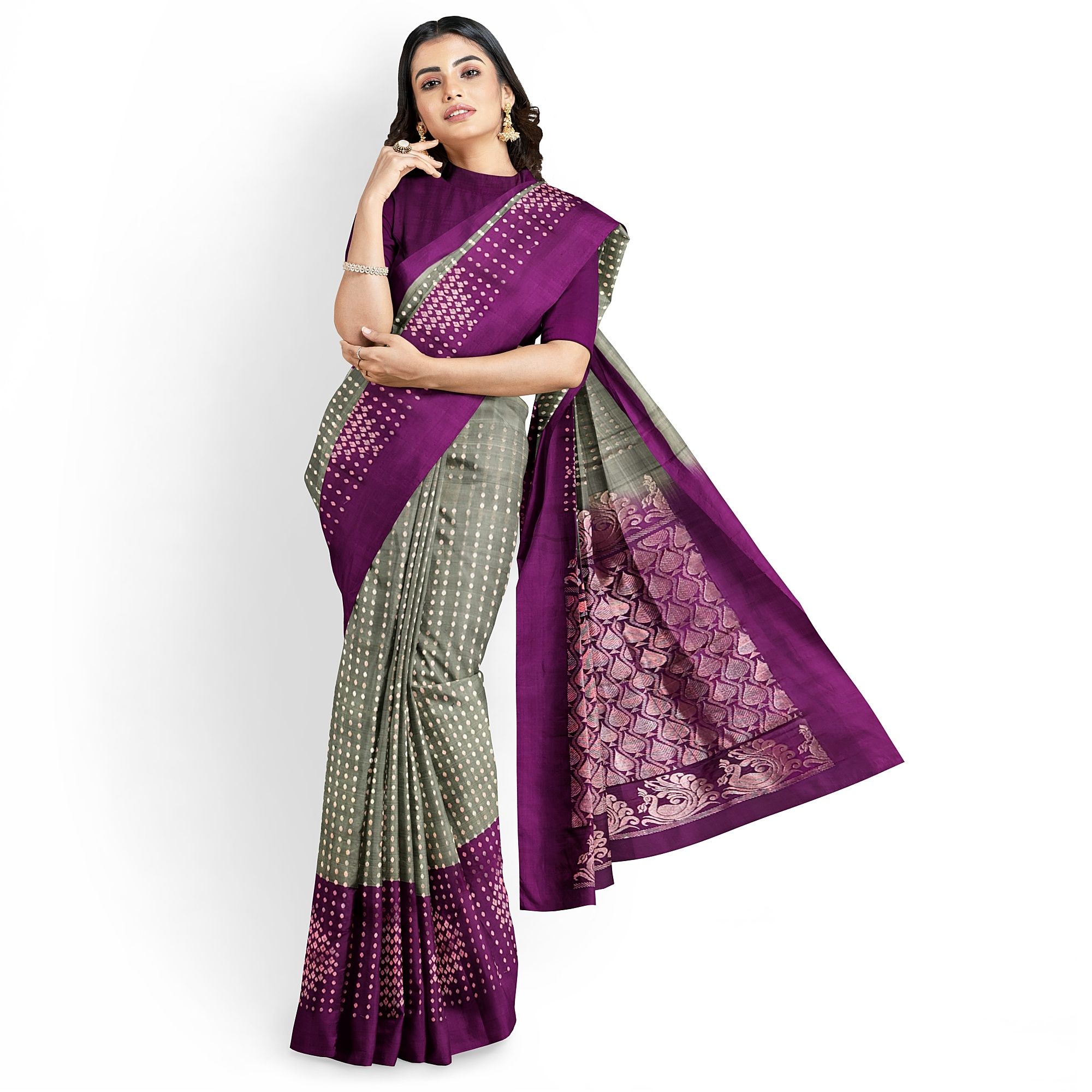Light Grey Color Kanjivaram Pure Silk Saree