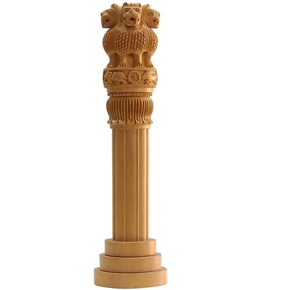 Wooden Ashoka Pillar | Handcrafted Indian National Emblem | 14 Inches Tall | Perfect for Home and Office Decor