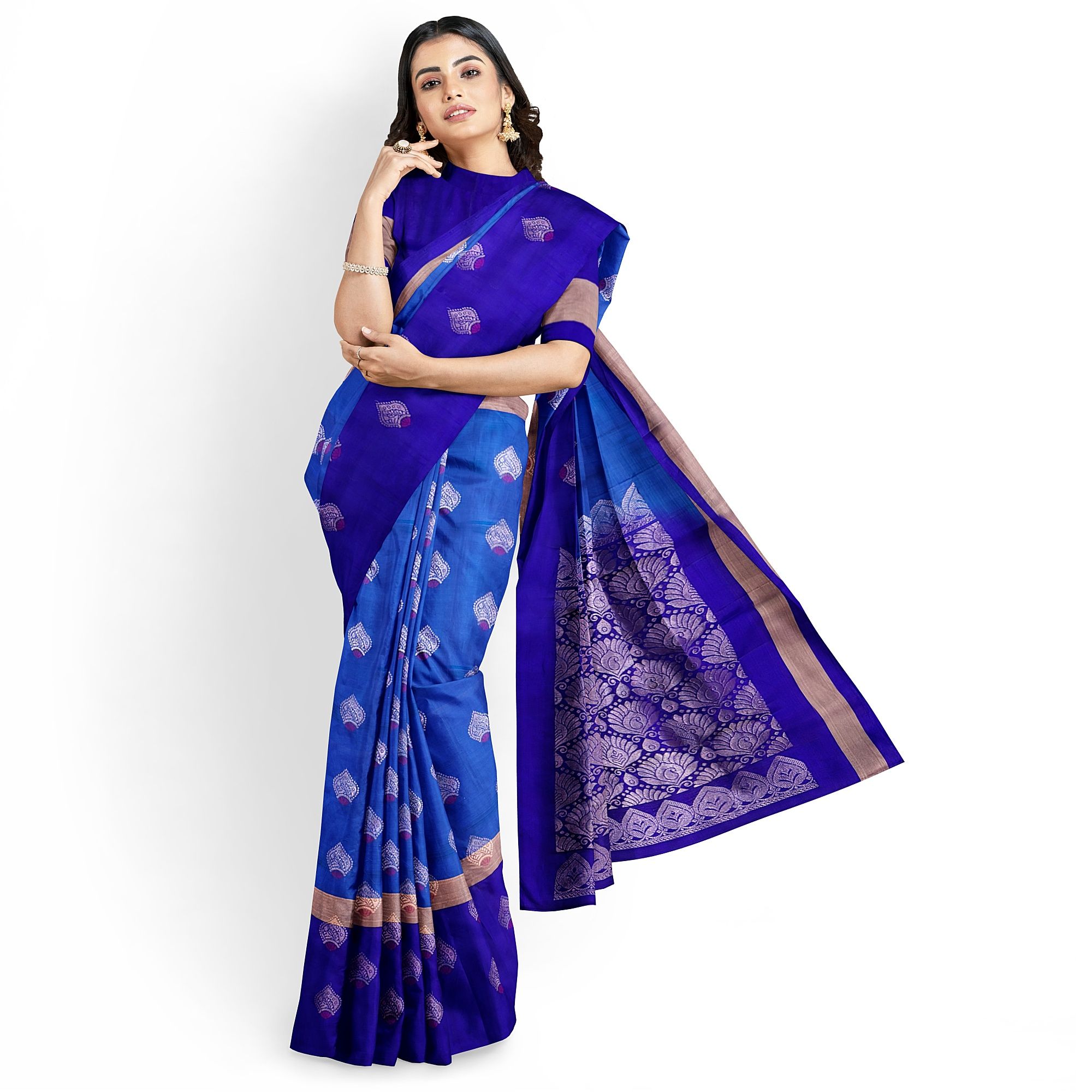 Blue Color Fancy Butta Kanjivaram Pure Silk Saree