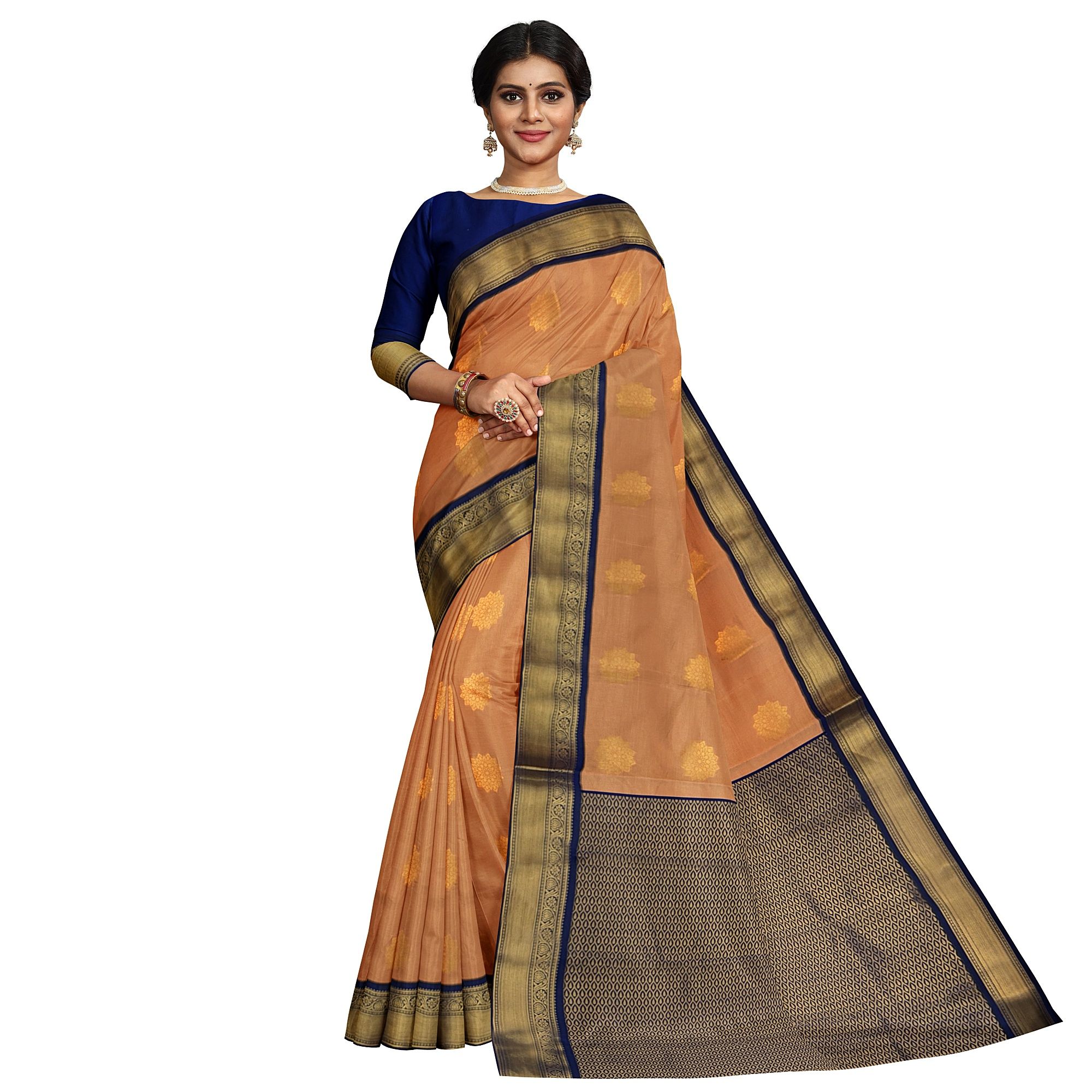 Beige Color Korvai Saree Has Contrast Pallu and Border with Unstitched Blouse