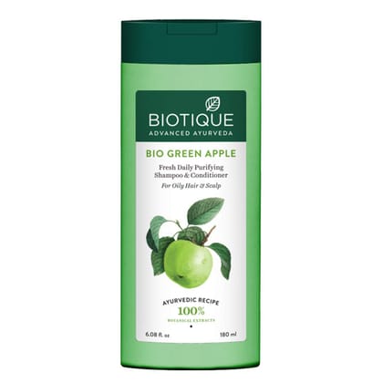 Biotique Green Apple Shine & Gloss Shampoo & Conditioner| Promotes Healthy, Shiny and Glossy Hair | Nourishes Scalp | Makes Hair Soft & Smooth |100% Botanical Extracts| All Skin Types | 180ml