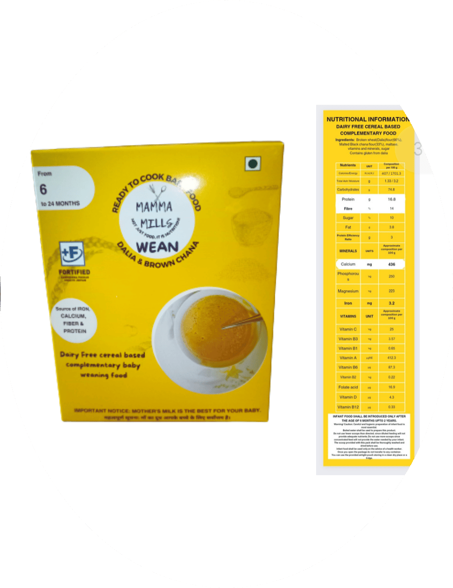 MAMMA MILLS WEAN READY TO COOK BABY FOOD DALI & BROWN CHANA