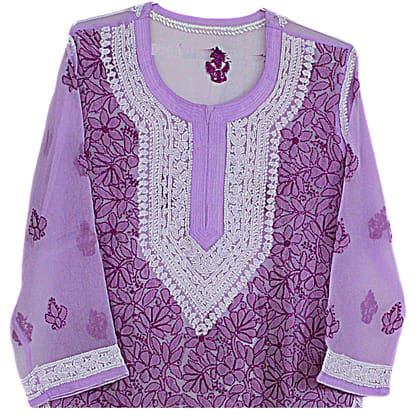 Long Purple Cotton Chikankari Kurti