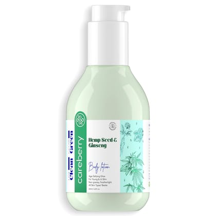 Careberry Hemp Seed Oil & Ginseng Calming Body Lotion, Non Greasy, Non Sticky, Ayush Certified Ayurvedic, Silicone's & Mineral Oil Free 200ml