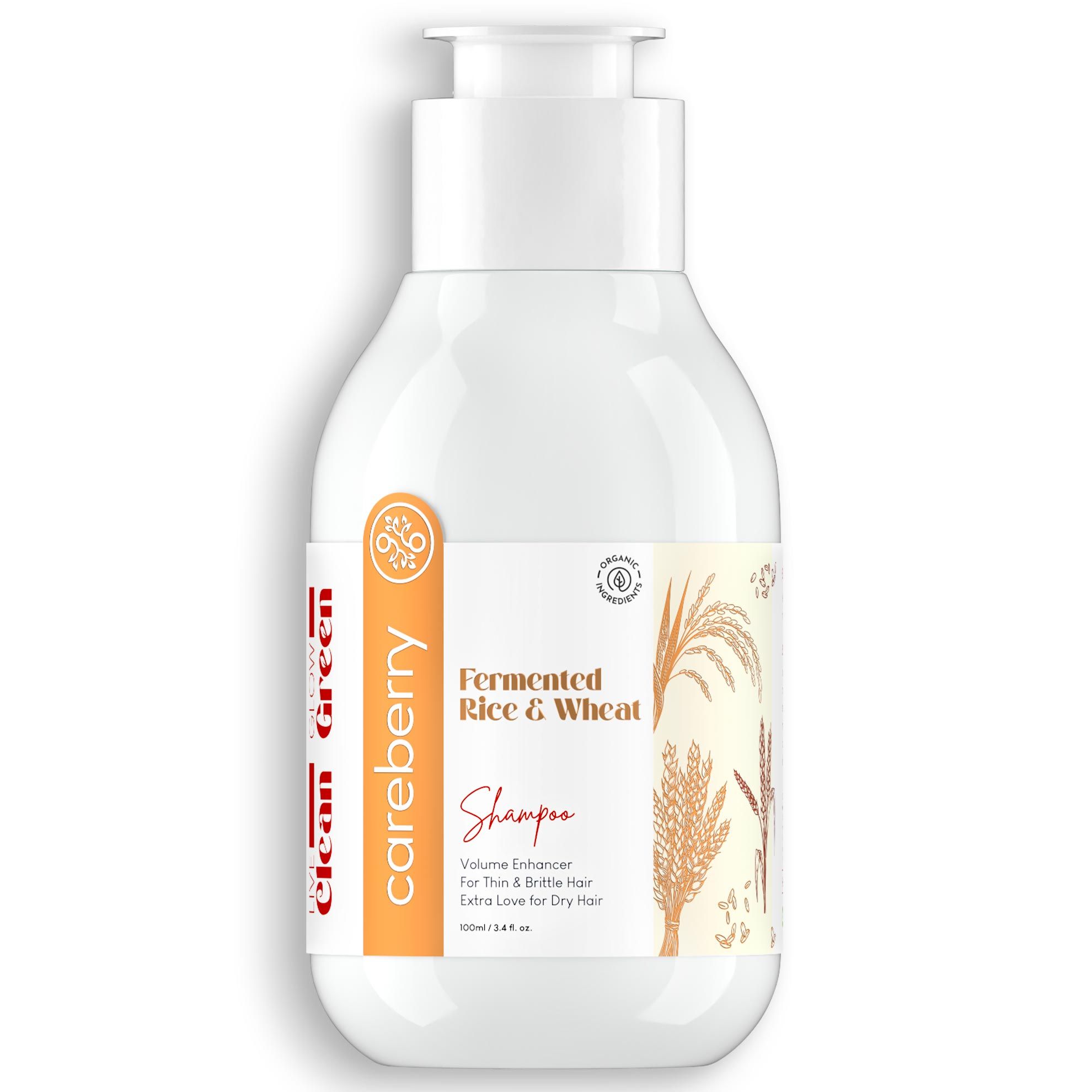 Careberry Fermented Rice & Wheat Volumizing Shampoo, For Thin, Dry Hair , Organic , Sulphate-Free, Vegan , Adds Shine & Strength 100ml