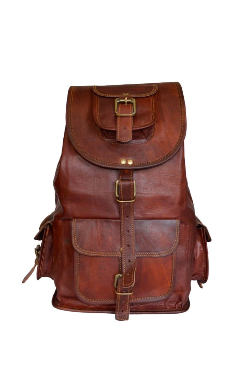 Ganpati Enterprise Handcrafted Leather  Brown Backpack for Men
