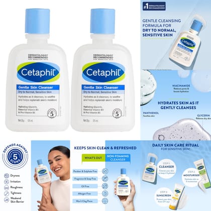 Cetaphil Gentle Skin Cleanser |Dry to Normal Skin with Niacinamide |Dermatologist Recommended (118ml each) Pack of 2