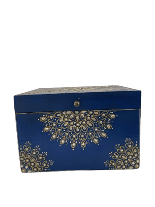 Sachin Art Dark Blue Wood And Kundan Handicraft Wooden Box, For Home