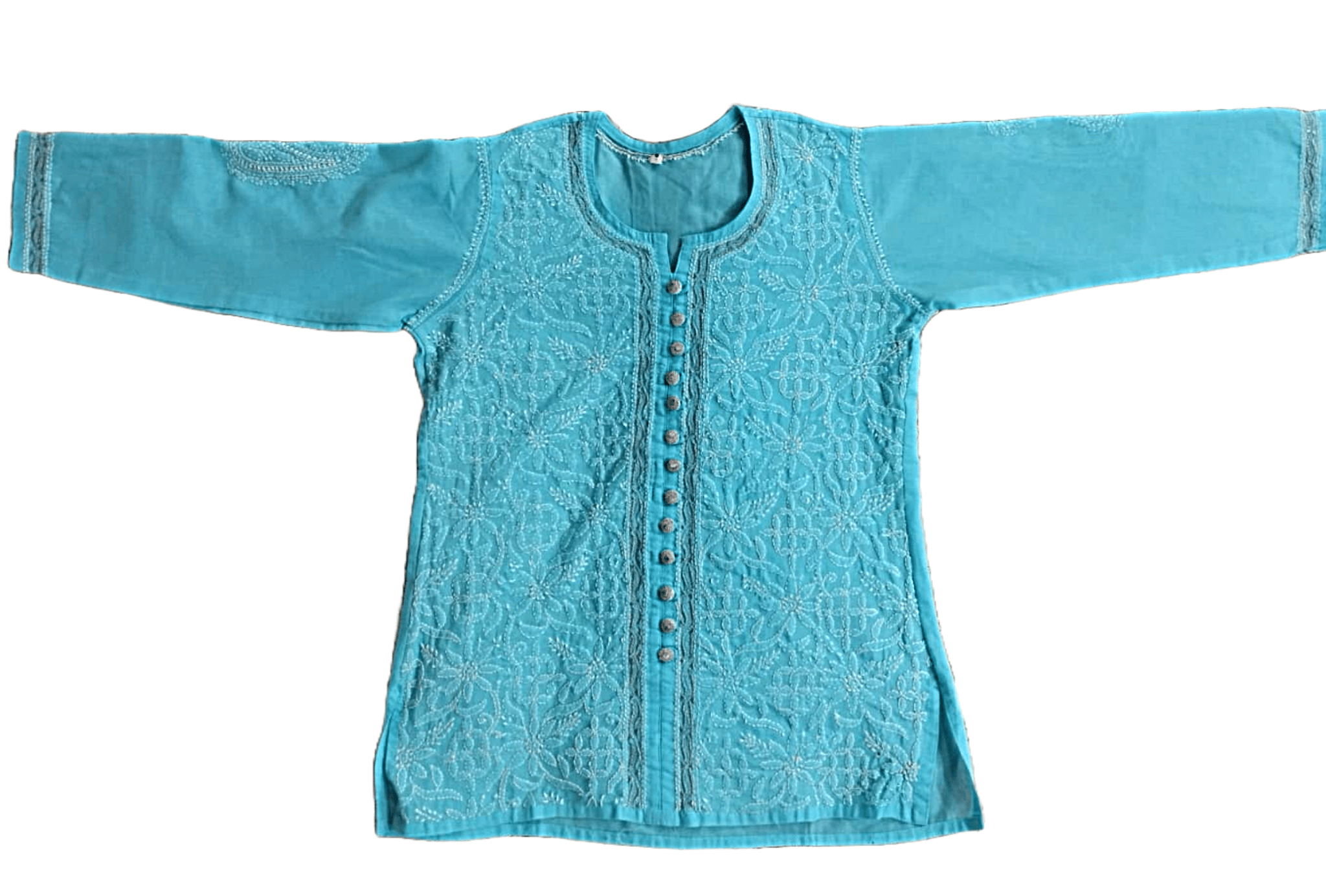 Short Pure Cotton Blue Chikan Kurta