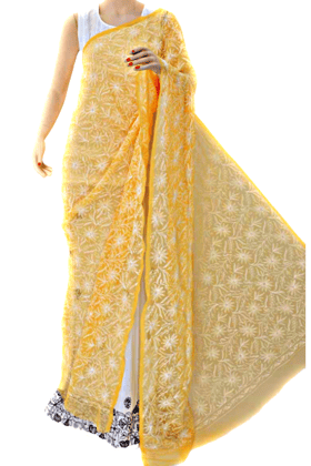 Kalabattu Yellow Allover Tepchi Hand Embroidered Lucknowi Chikankari Dupatta Kalabattu Yellow Allover Tepchi Hand Embroidered Lucknowi Chikankari Dupatta
