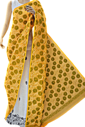Kalabattu Yellow Allover Tepchi Hand Embroidered Lucknowi Kalabattu Yellow Allover Tepchi Hand Embroidered Lucknowi