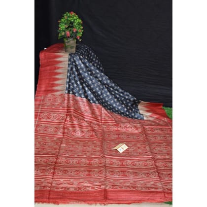 Silkmark Certified Tussar Silk Handloom Handblock Printed Black Saree with Blouse-5520
