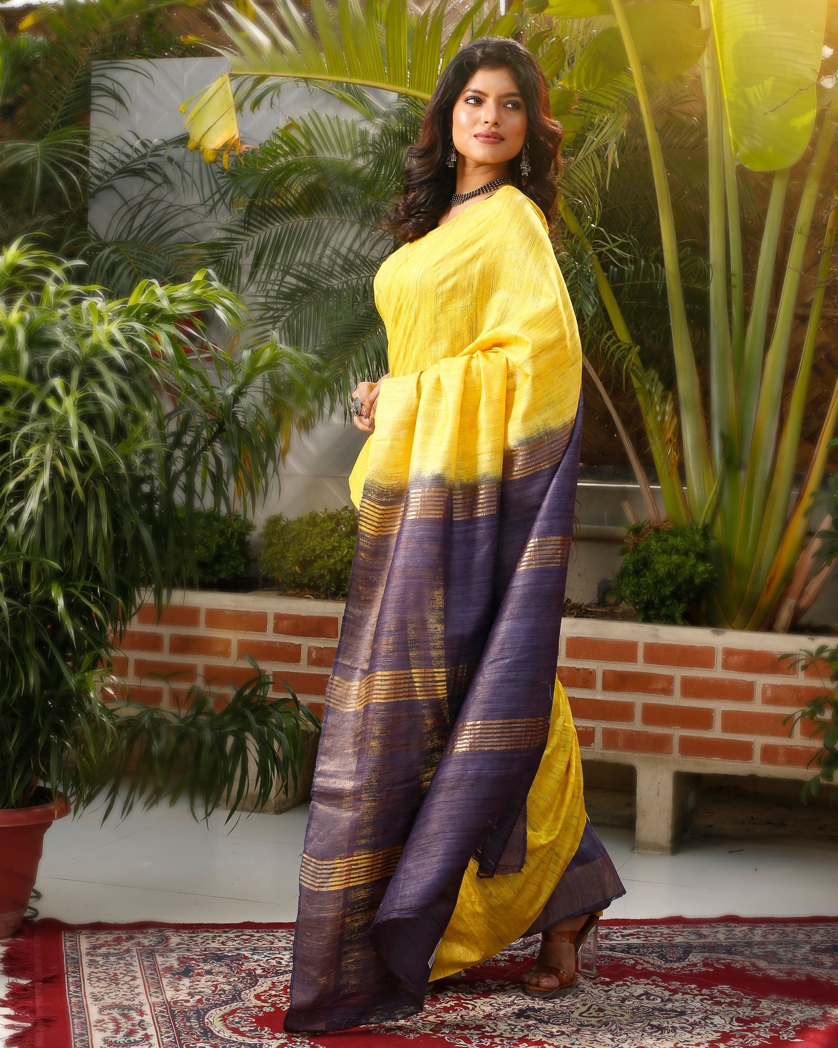 Silkmark Certified Gichcha Tussar Handloom Hand Dyed Yellow Saree with Blouse-2730