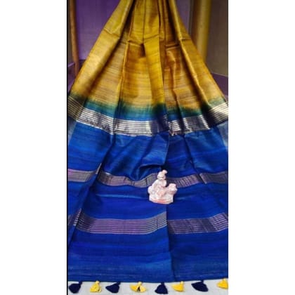 Silkmark Certified Gichcha Tussar Handloom Hand Dyed Mustard Yellow Saree with Blouse-2588